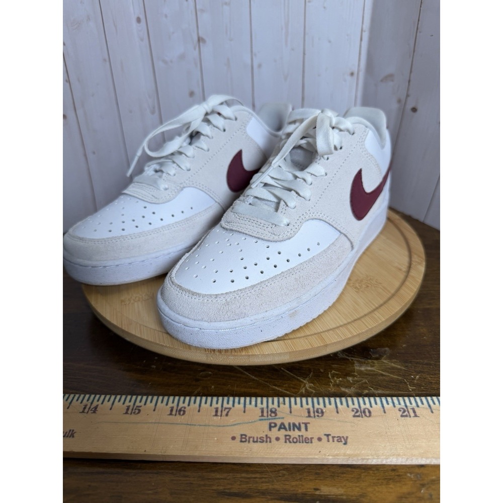 Nike Court Vision Low Shoe, Suede & Leather, Red Cream White, Women's, Size 8.5